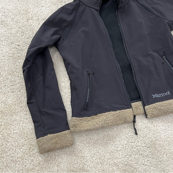 Marmot Full Zip Soft shell Hooded Jacket Black Faux Fur Women Medium, - Picture 13 of 14